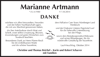Traueranzeige von Marianne Artmann von Pegnitz-Zeitung